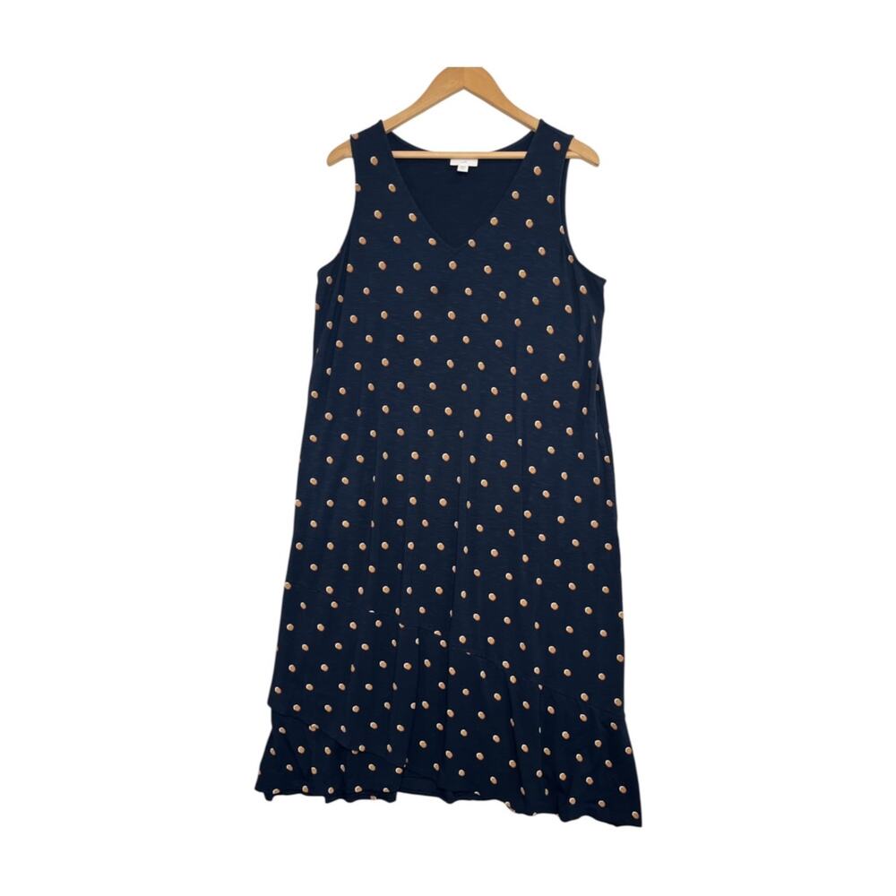 J Jill Midi Dress Womens Large Petite Blue Polka Dot Sleeveless Soft V Neck Boho